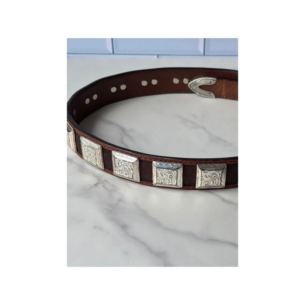 Ranger Belt Western American‎ Flag Horse Belt Brown Leather Concho Tooled 34
